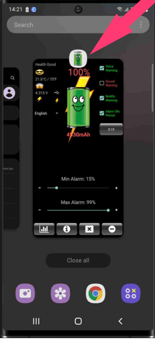 Samsung screenshot for settings