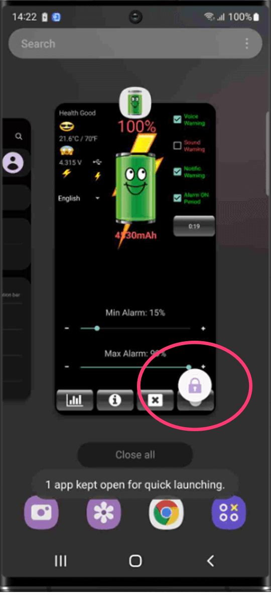 Samsung screenshot for settings
